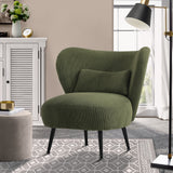 Oikiture Lounge Chair with Lumbar Pillow Wingback Velvet Green - Close-Up Angle