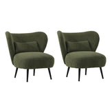 Oikiture 2x Armchair with Lumbar Pillow Wingback Velvet Green - Low Angle