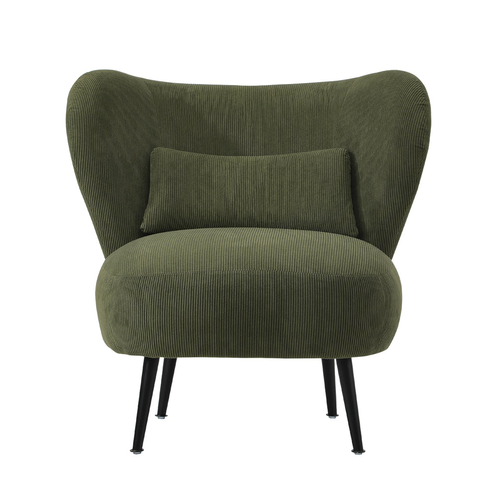 Oikiture 3x Armchair with Lumbar Pillow Wingback Velvet Green