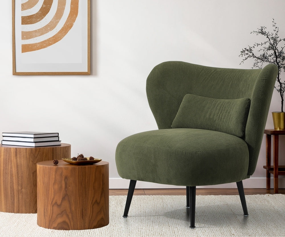 Oikiture 3x Armchair with Lumbar Pillow Wingback Velvet Green