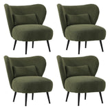 Oikiture 4x Armchair with Lumbar Pillow Wingback Velvet Green - Rear View