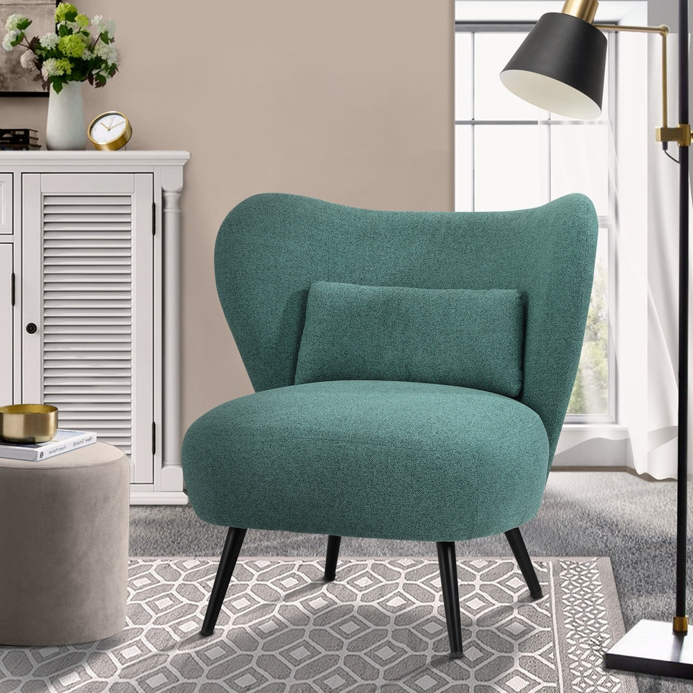 Oikiture Armchair with Lumbar Pillow Wingback Polyester linen Green