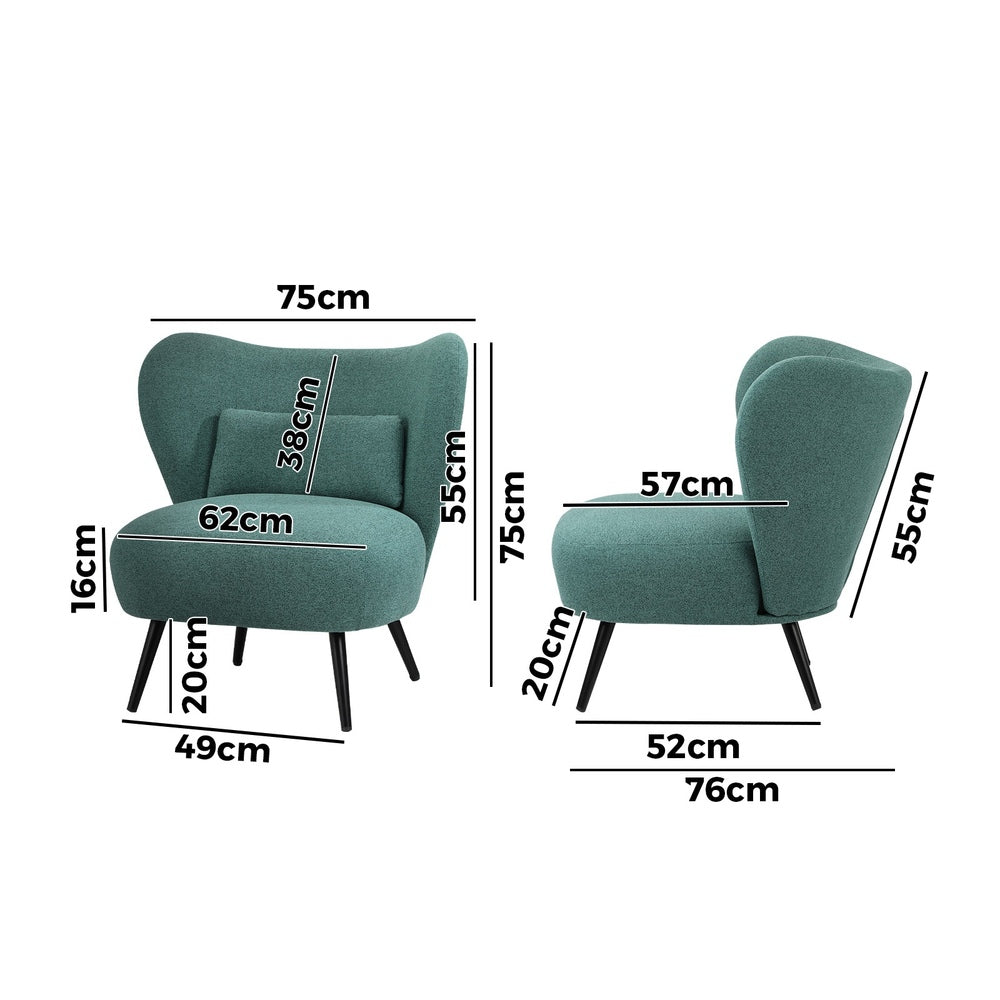 Oikiture Armchair with Lumbar Pillow Wingback Polyester linen Green