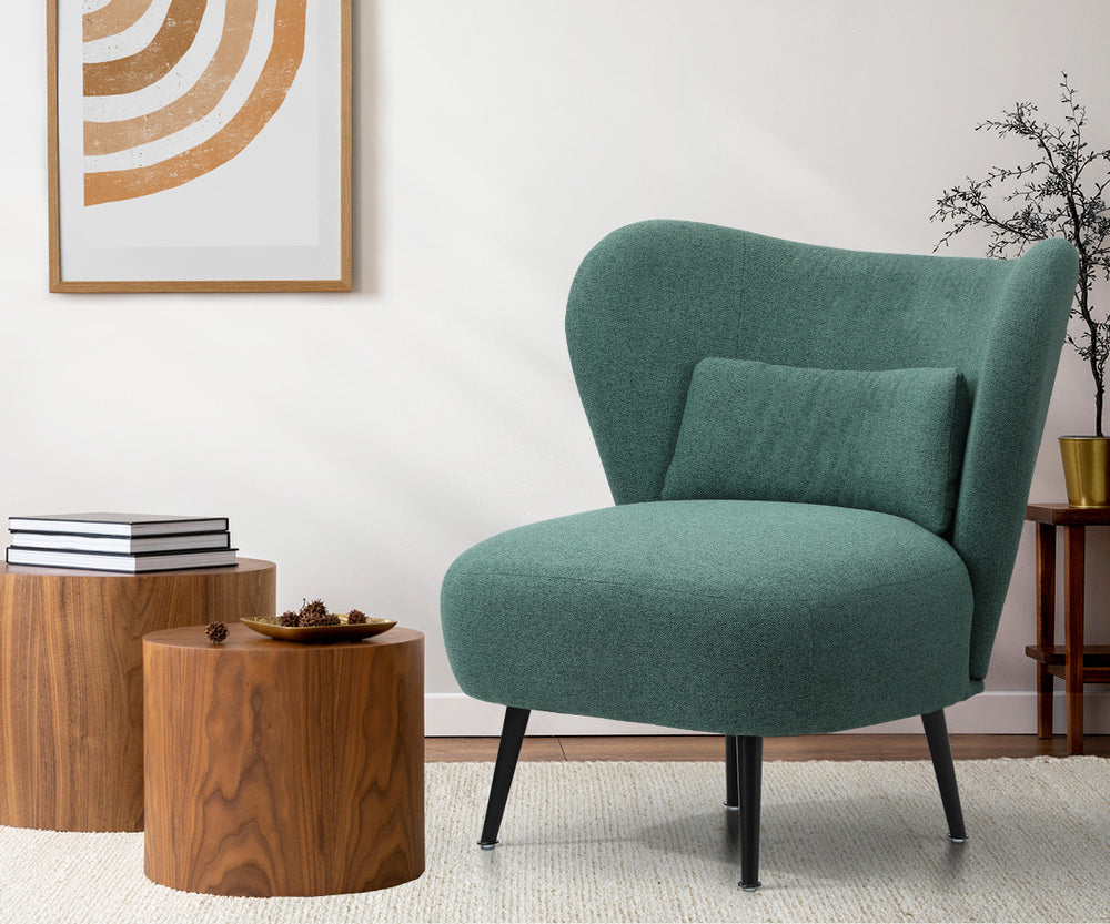 Oikiture Armchair with Lumbar Pillow Wingback Polyester linen Green