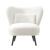 Oikiture Lounge Chair with Lumbar Pillow Wingback Boucle White - Low Angle