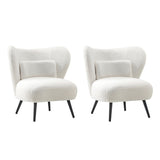 Oikiture 2x Armchair with Lumbar Pillow Wingback Boucle White