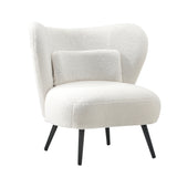 Oikiture 2x Armchair with Lumbar Pillow Wingback Boucle White - Side View