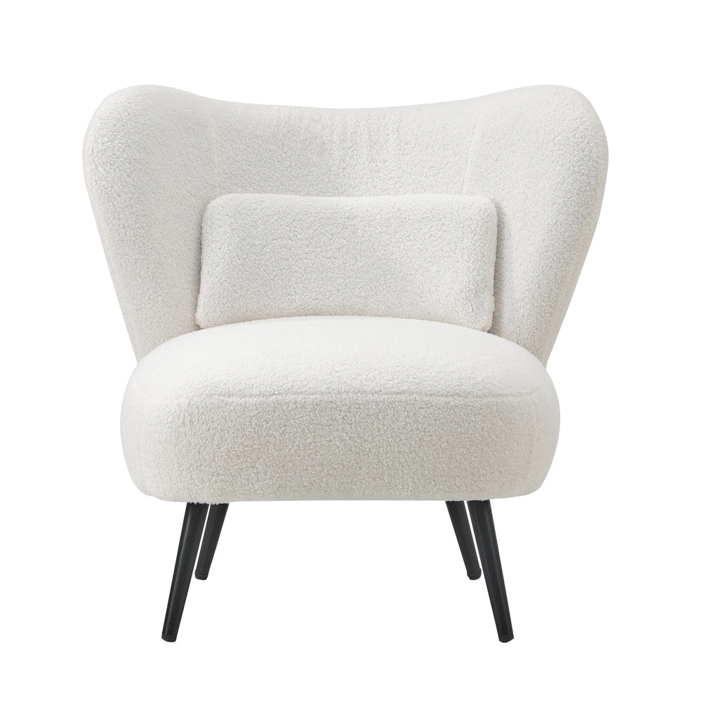 Oikiture 2x Armchair with Lumbar Pillow Wingback Boucle White