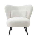 Oikiture 2x Armchair with Lumbar Pillow Wingback Boucle White - 45-Degree Angle