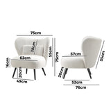 Oikiture 2x Armchair with Lumbar Pillow Wingback Boucle White