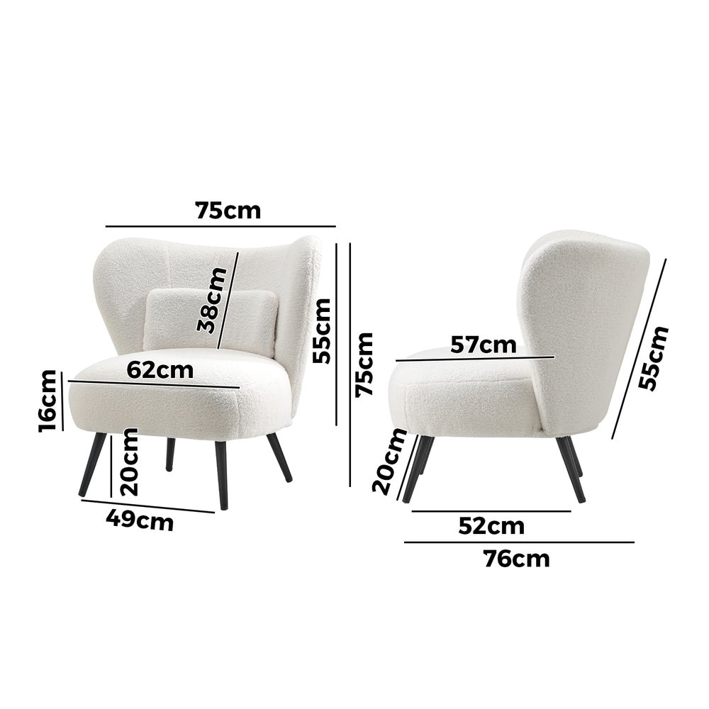 Oikiture 2x Armchair with Lumbar Pillow Wingback Boucle White