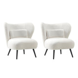 Oikiture 2x Armchair with Lumbar Pillow Wingback Boucle White - Rear View