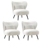 Oikiture 3x Armchair with Lumbar Pillow Wingback Boucle White