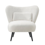 Oikiture 3x Armchair with Lumbar Pillow Wingback Boucle White
