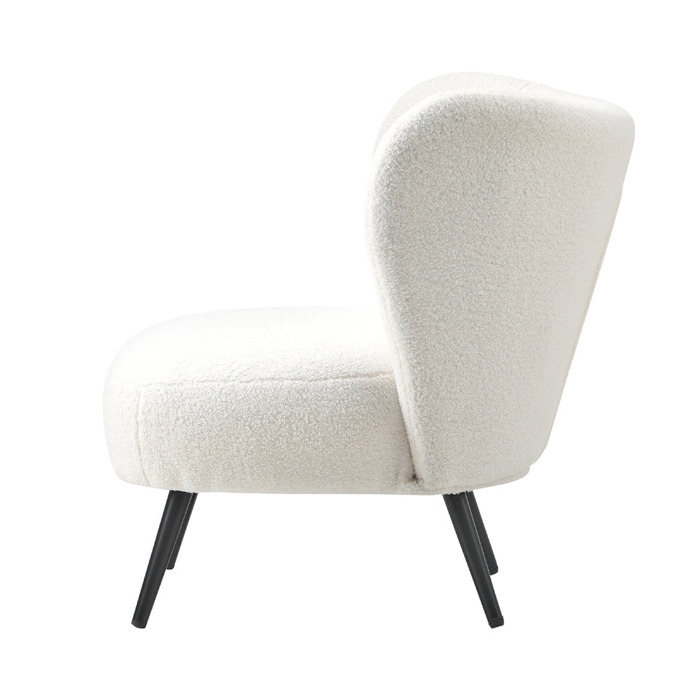 Oikiture 3x Armchair with Lumbar Pillow Wingback Boucle White