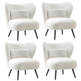 Oikiture 4x Armchair with Lumbar Pillow Wingback Boucle White - Front View