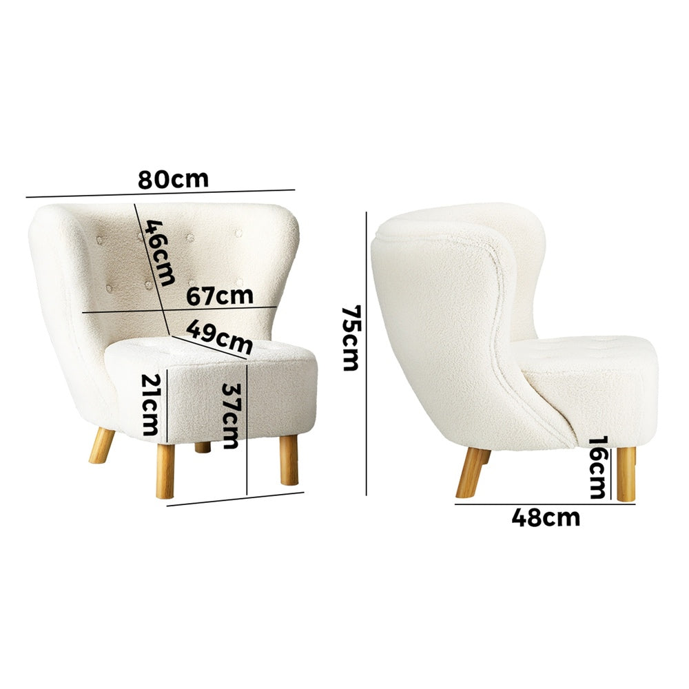 Oikiture 2x Armchair Highback Lounge Couches Sofa Sherpa White