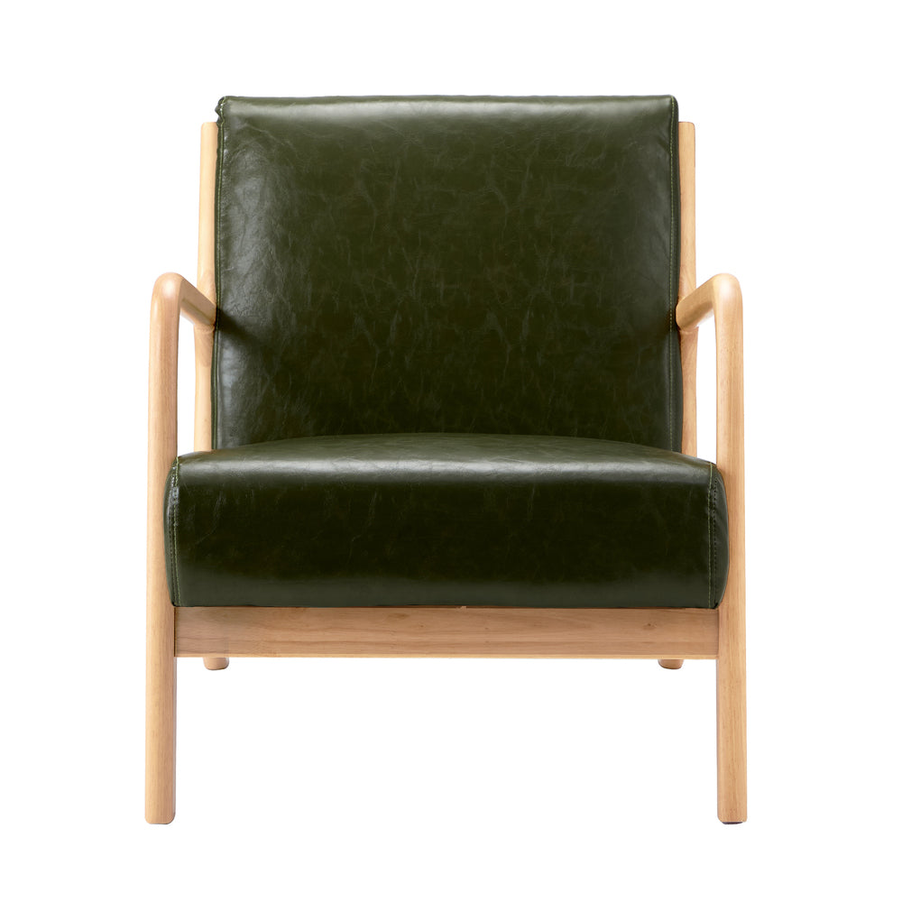 Oikiture Armchair Lounge Chair Couches Sofa Wood PU Green