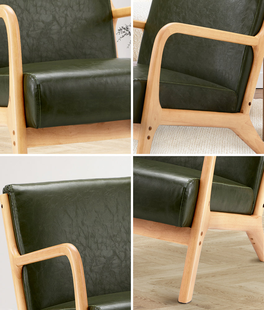 Oikiture Armchair Lounge Chair Couches Sofa Wood PU Green