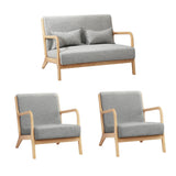 Oikiture 3PCS Armchair Lounge set 1/2 Seater 2 Pillows Fabric Grey