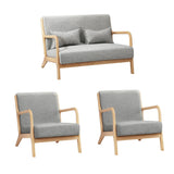 Oikiture 3PCS Armchair Lounge set 1/2 Seater 2 Pillows Fabric Grey