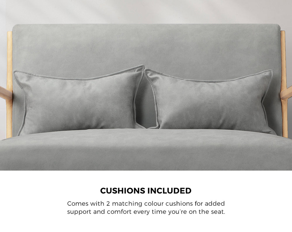 Oikiture 3PCS Armchair Lounge set 1/2 Seater 2 Pillows Fabric Grey
