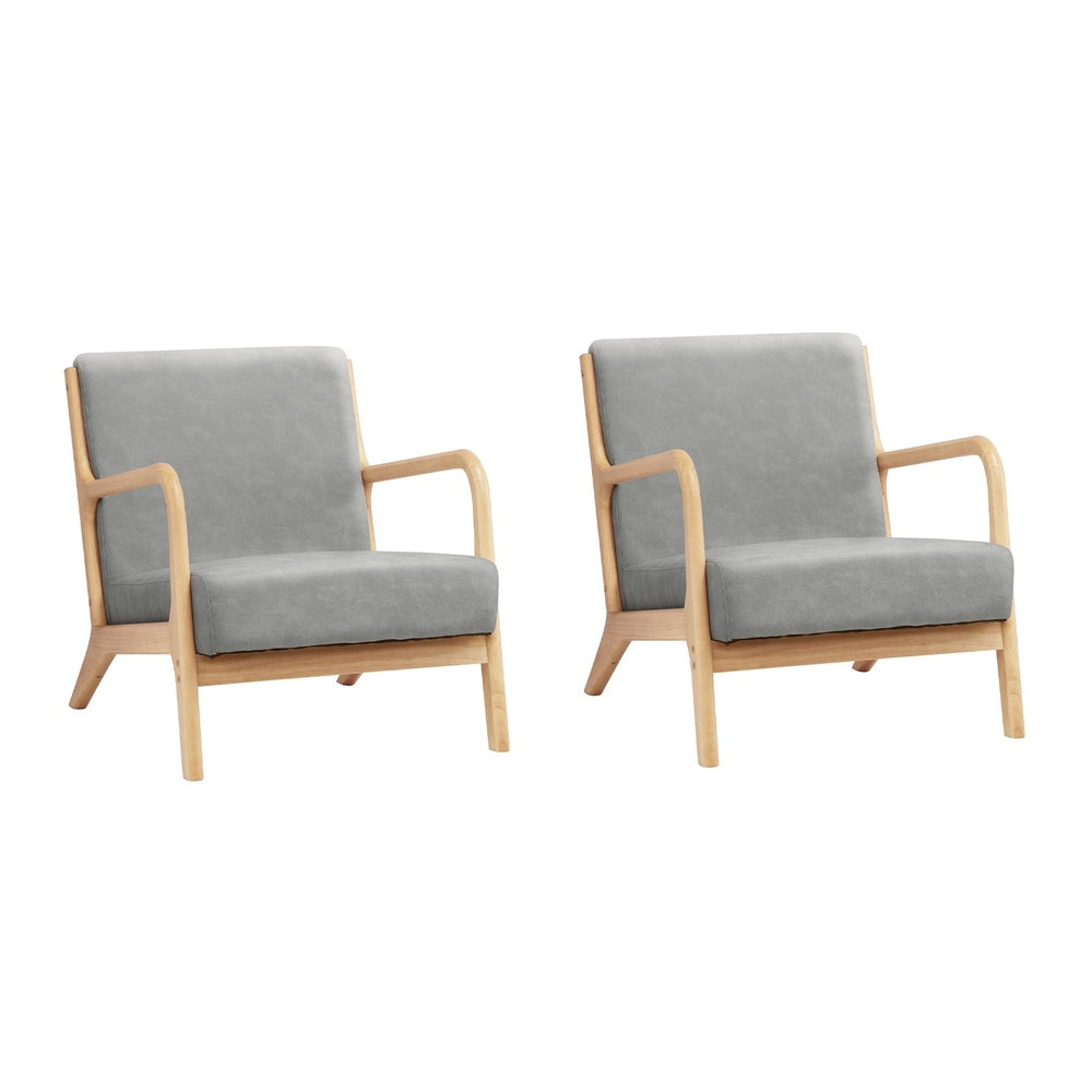 Oikiture 2X Armchair Lounge Chair Couches Sofa Wood Light Grey