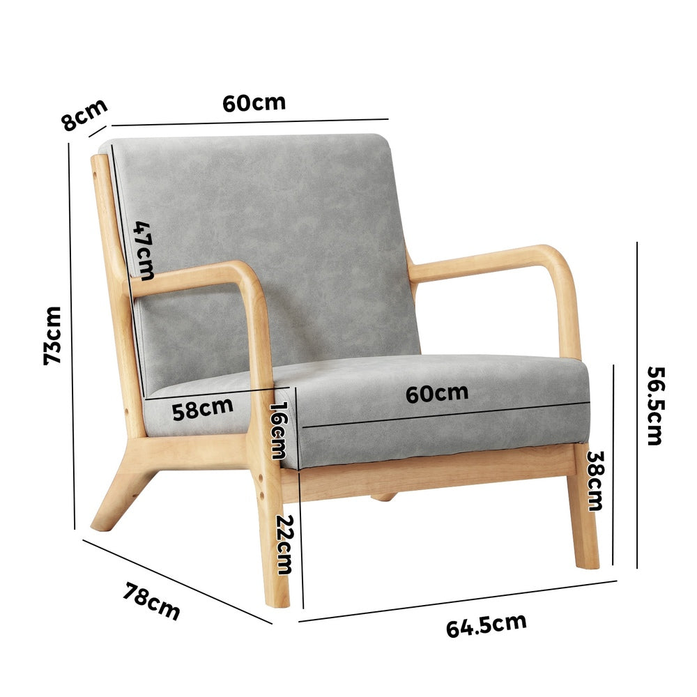 Oikiture 2X Armchair Lounge Chair Couches Sofa Wood Light Grey