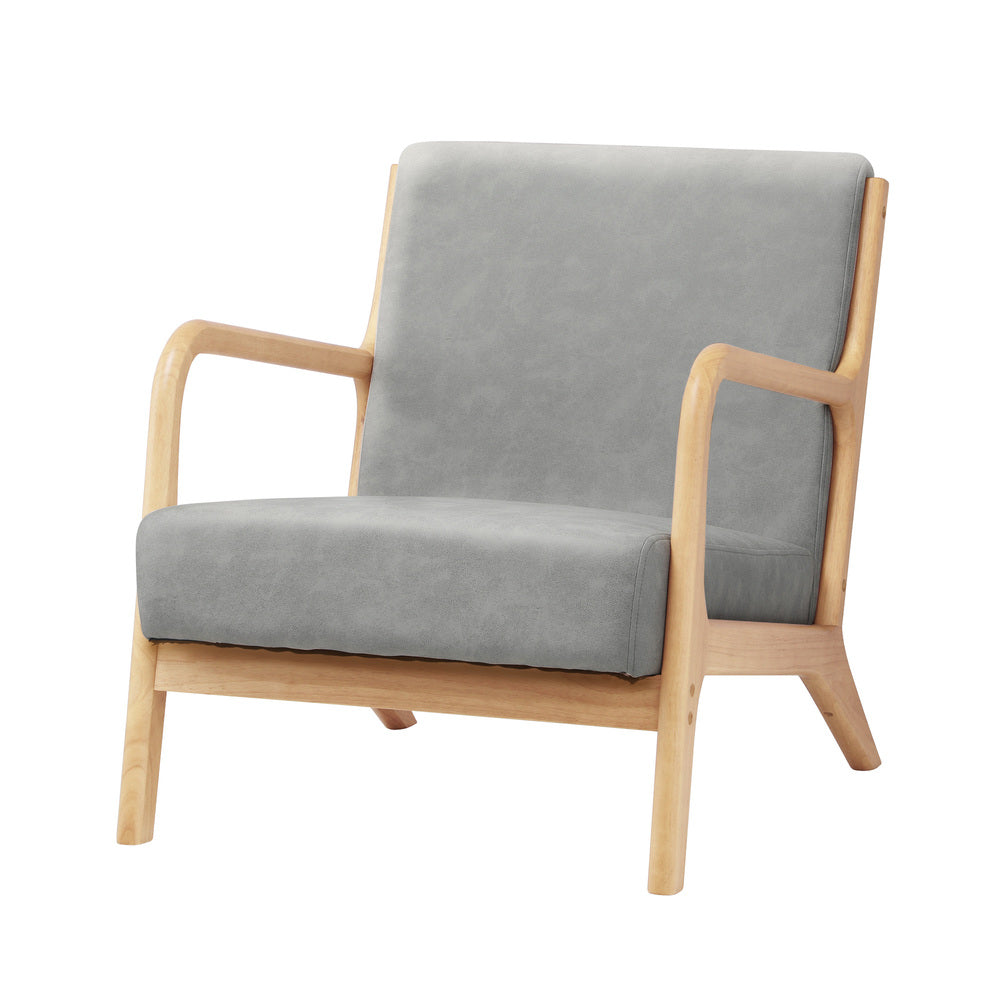 Oikiture 3X Armchair Lounge Chair Couches Sofa Wood Light Grey