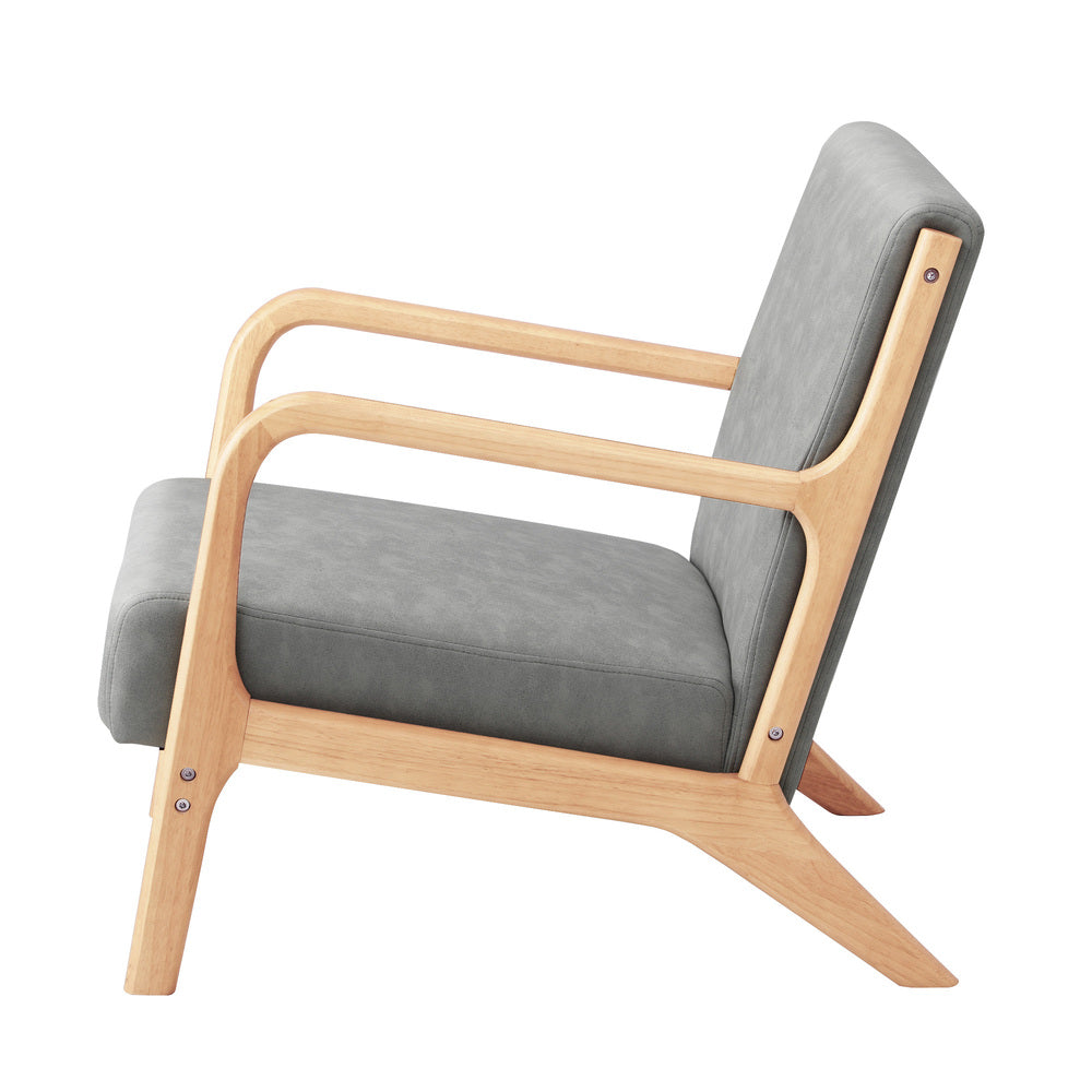Oikiture 3X Armchair Lounge Chair Couches Sofa Wood Light Grey