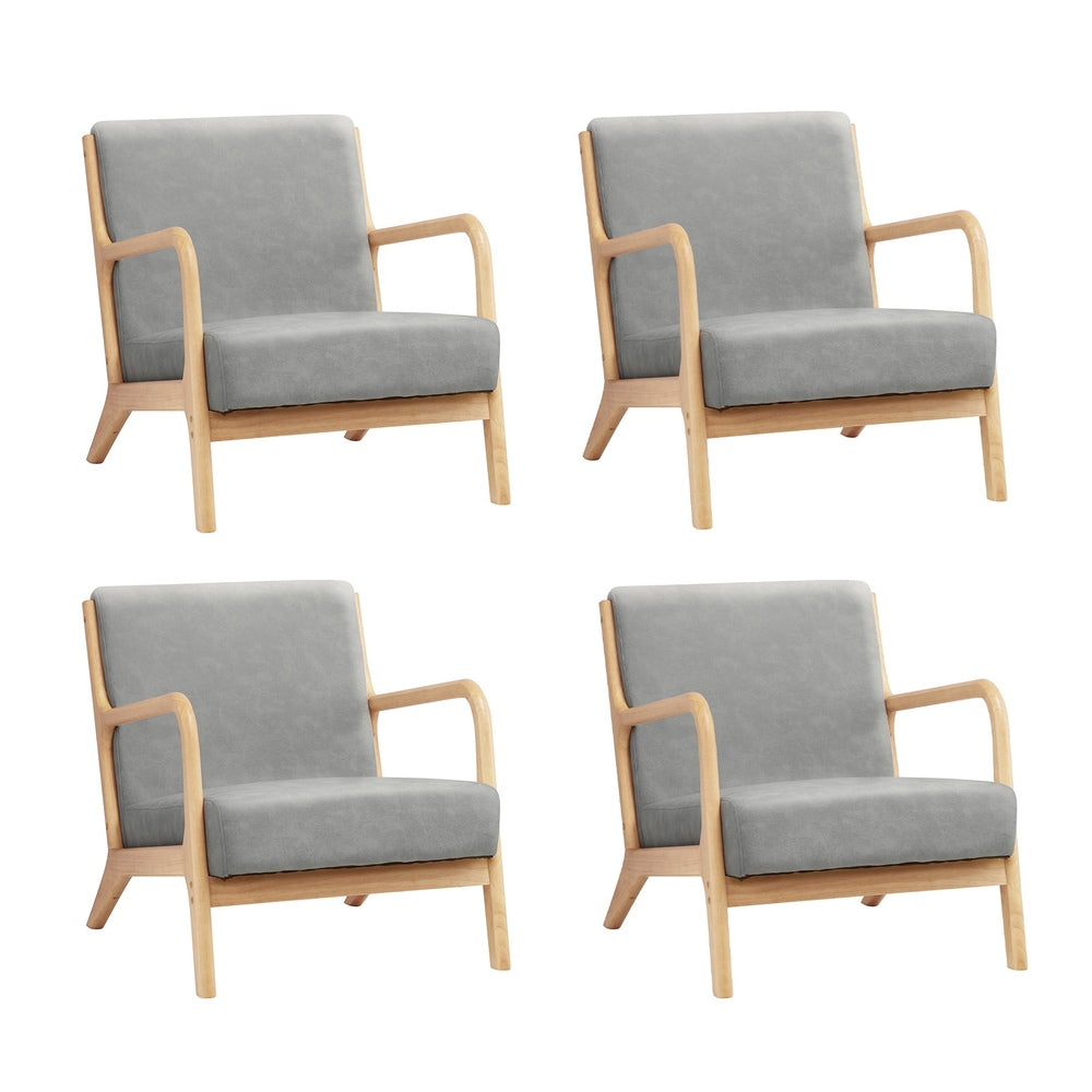 Oikiture 4X Armchair Lounge Chair Couches Sofa Wood Light Grey