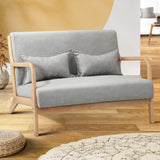 Oikiture Armchair 2 Seater Sofa Fabric Grey Pillows