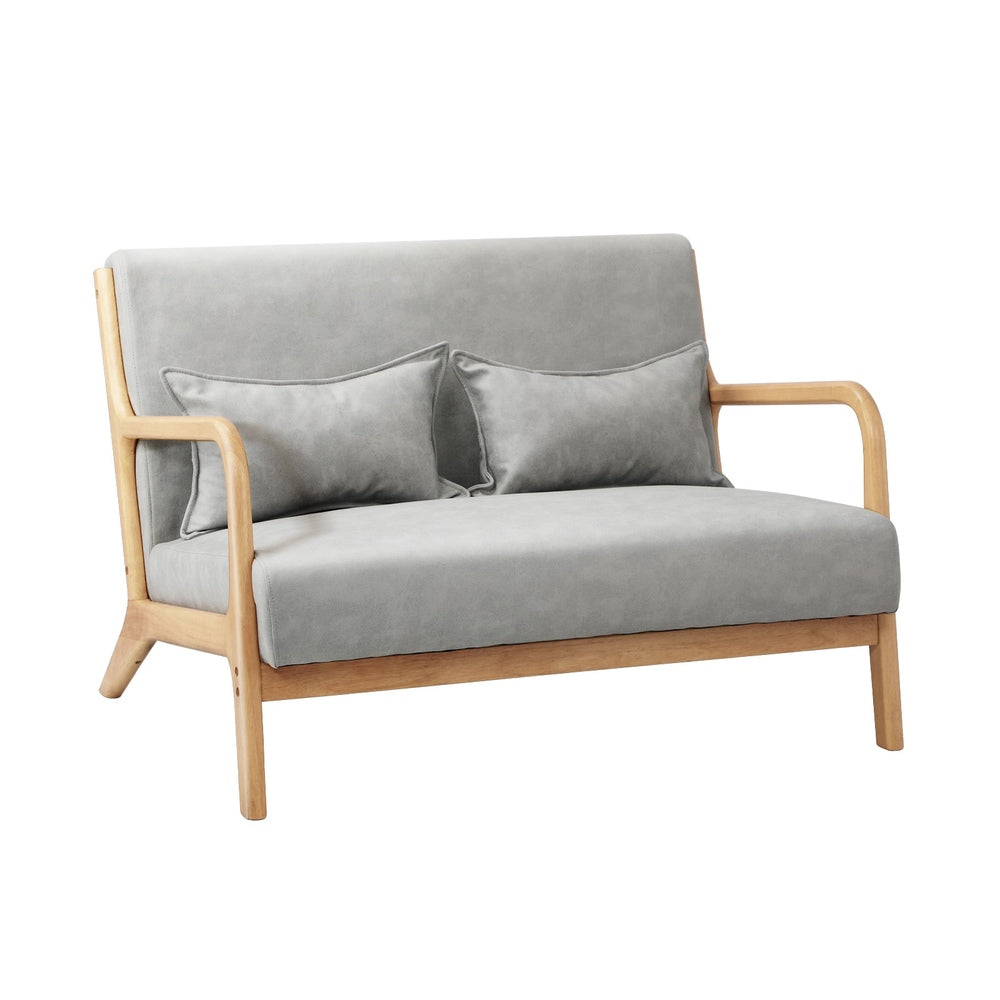 Oikiture Armchair 2 Seater Sofa Fabric Grey Pillows