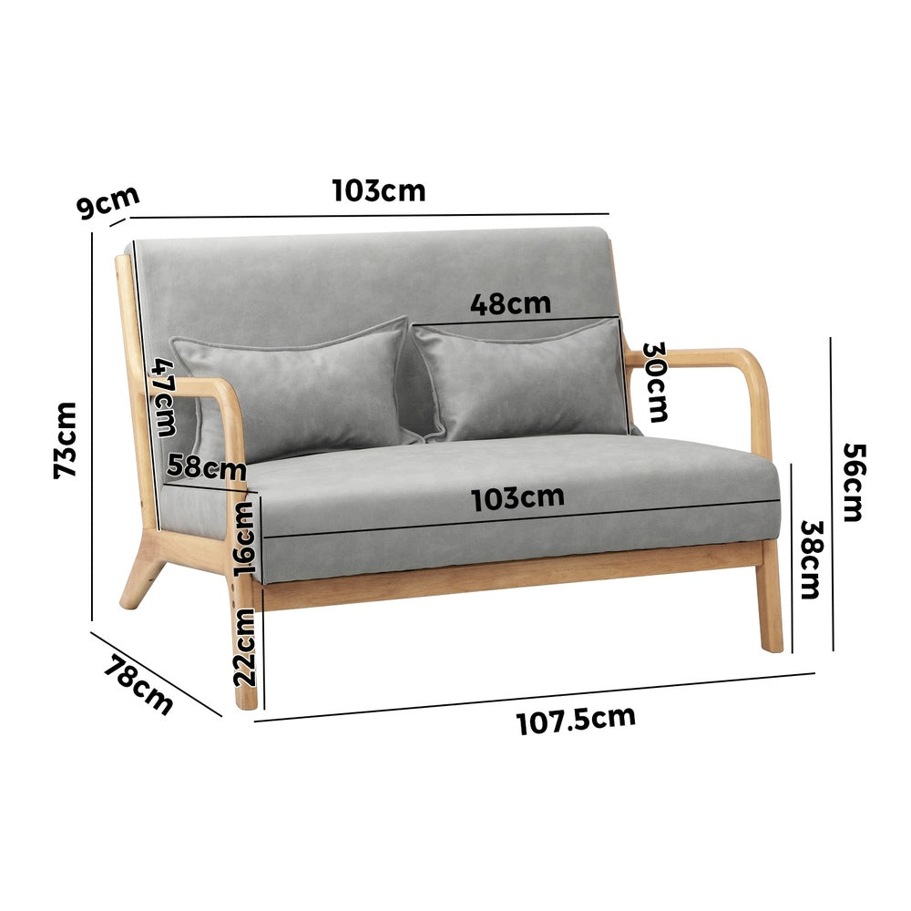 Oikiture Armchair 2 Seater Sofa Fabric Grey Pillows