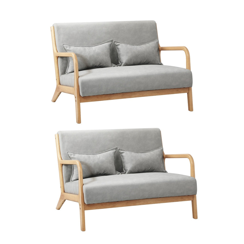 Oikiture 2X Armchair Lounge Chair 2 Seater Fabric Grey Pillows
