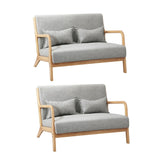 Oikiture 2X Armchair Lounge Chair 2 Seater Fabric Grey Pillows