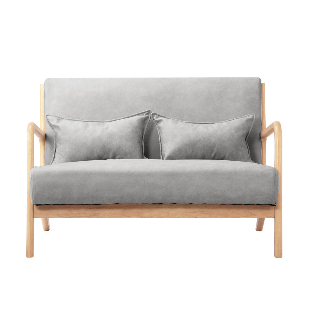 Oikiture 2X Armchair Lounge Chair 2 Seater Fabric Grey Pillows