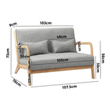 Oikiture 2X Armchair Lounge Chair 2 Seater Fabric Grey Pillows - Side View
