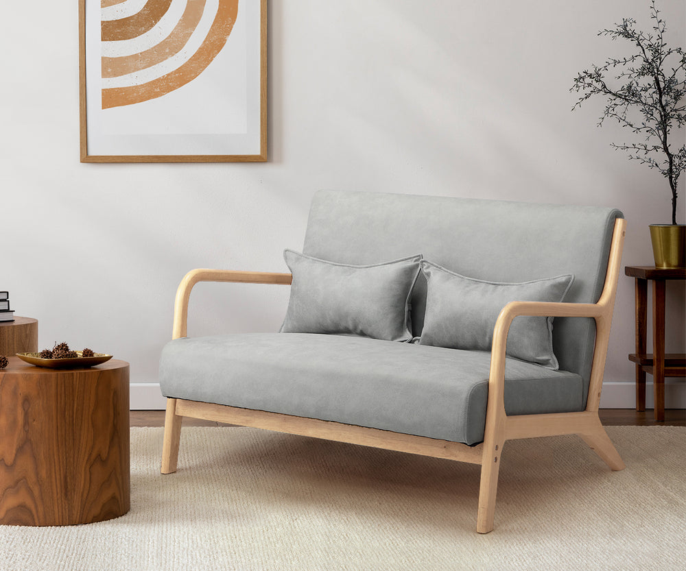 Oikiture 2X Armchair Lounge Chair 2 Seater Fabric Grey Pillows