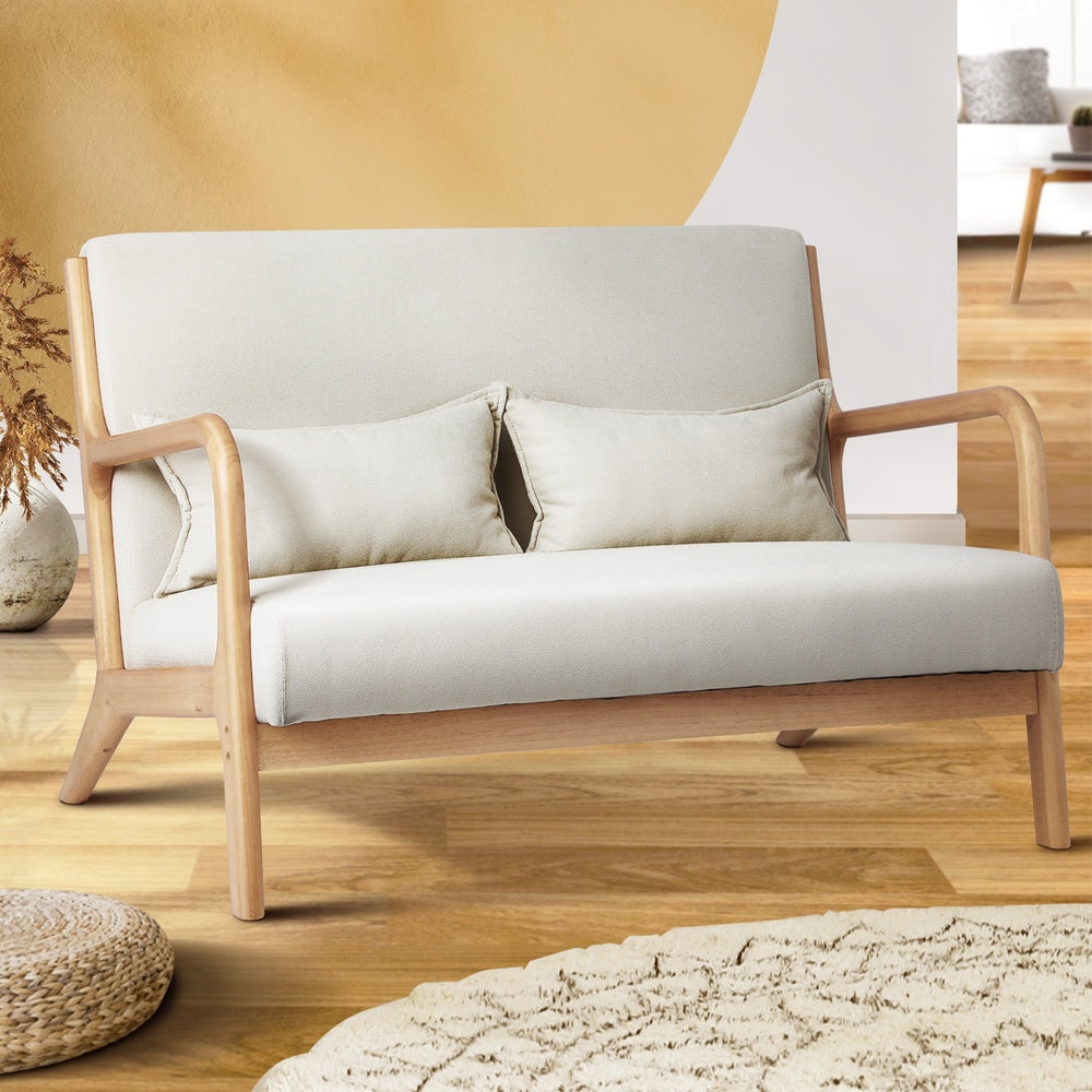 Oikiture Armchair Couch Pillows 2 Seater Fabric Beige
