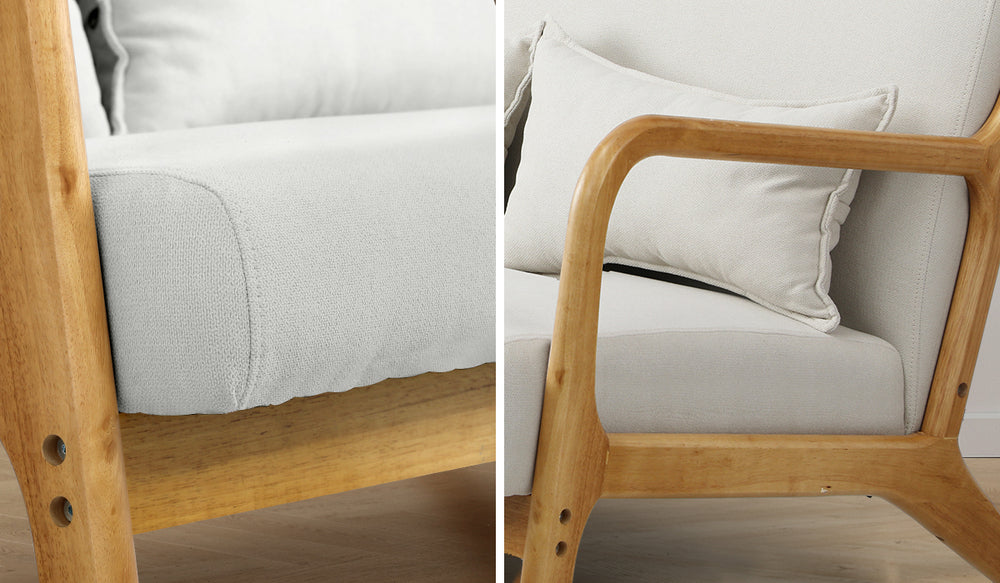 Oikiture Armchair Couch Pillows 2 Seater Fabric Beige