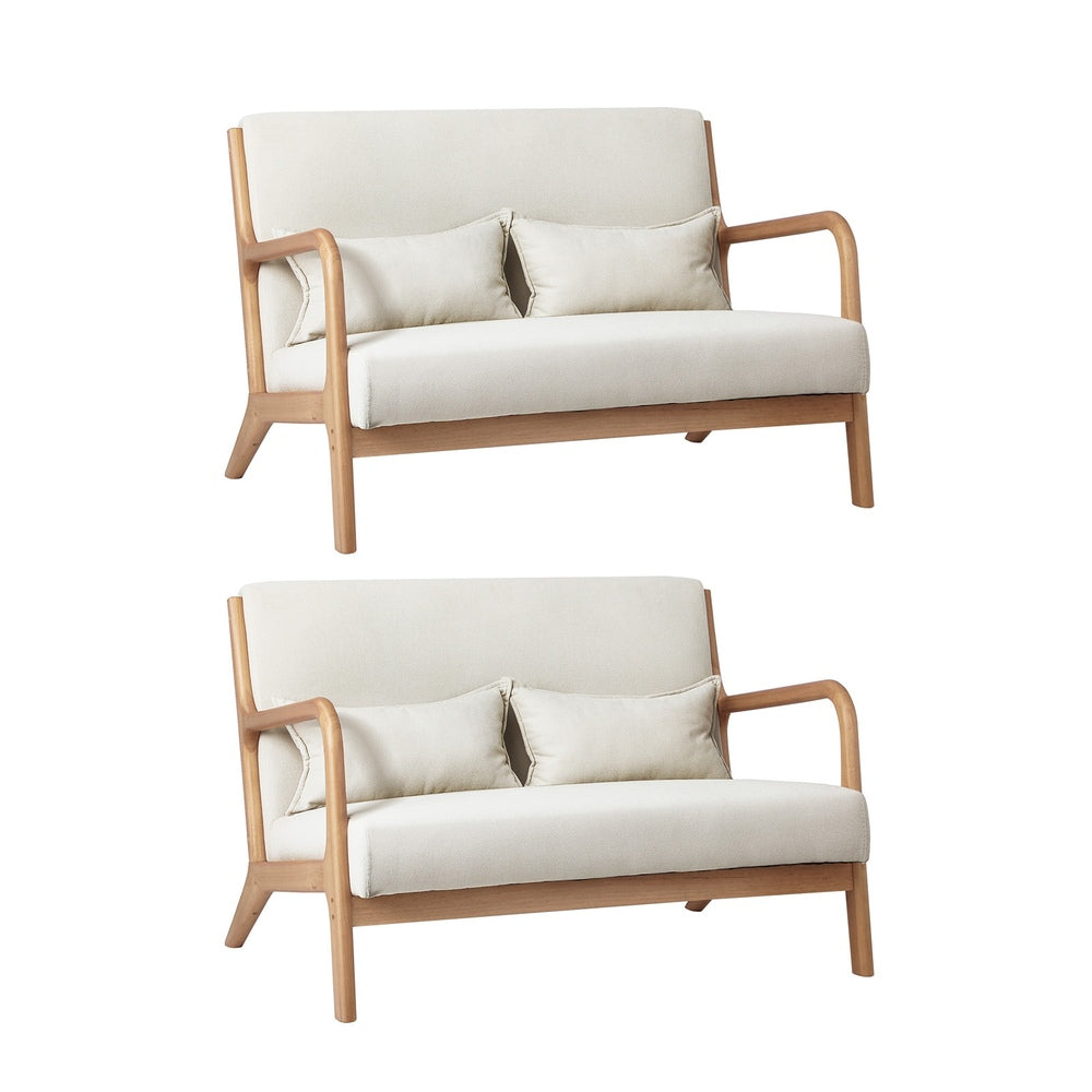 Oikiture 2X Armchair Lounge Chair Wood Light Beige