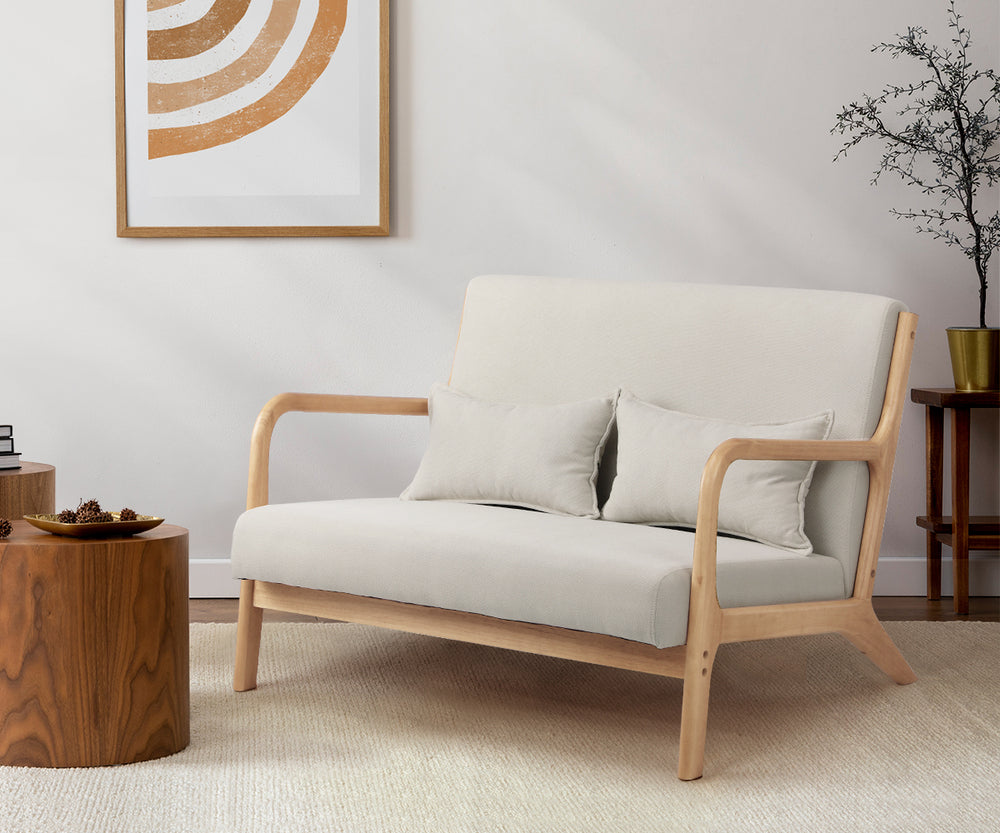 Oikiture 2X Armchair Lounge Chair Wood Light Beige