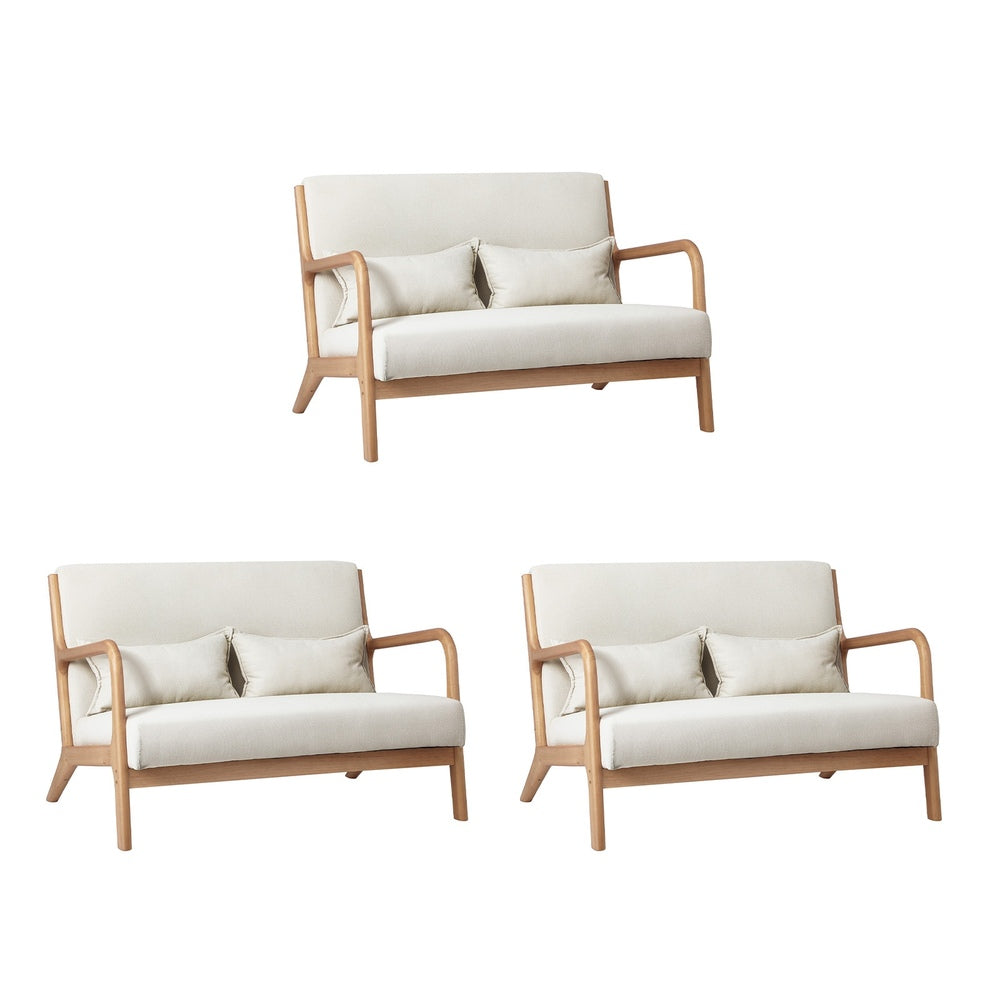 Oikiture 3X Armchair Lounge Chair Wood Light Beige