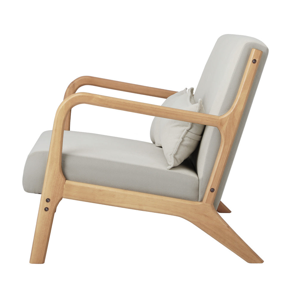 Oikiture 3X Armchair Lounge Chair Wood Light Beige