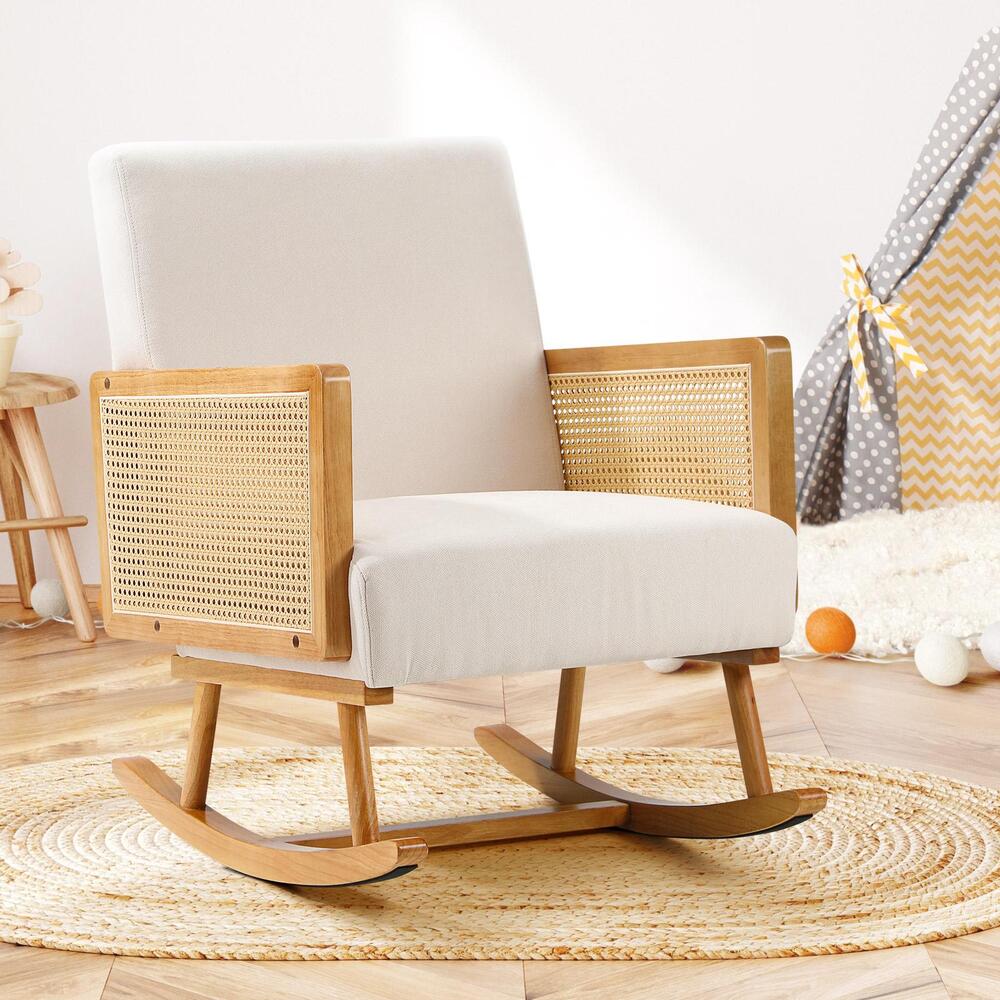 Oikiture Rocking Chair PE Rattan Beige
