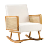 Oikiture 2x Rocking Chair Nursing Armchair Linen PE Rattan Beige - Rear View