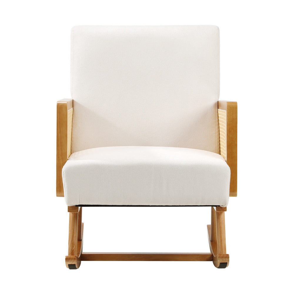 Oikiture 2x Rocking Chair Nursing Armchair Linen PE Rattan Beige