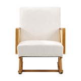 Oikiture 2x Rocking Chair Nursing Armchair Linen PE Rattan Beige - Close-Up Angle