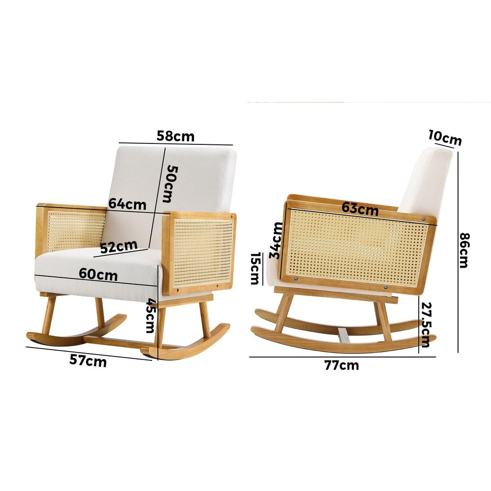 Oikiture 2x Rocking Chair Nursing Armchair Linen PE Rattan Beige